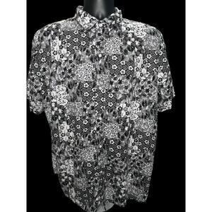 SSLR Men’s XL Hawaiian Shirt Black White Patch Floral Aloha Summer Vacation